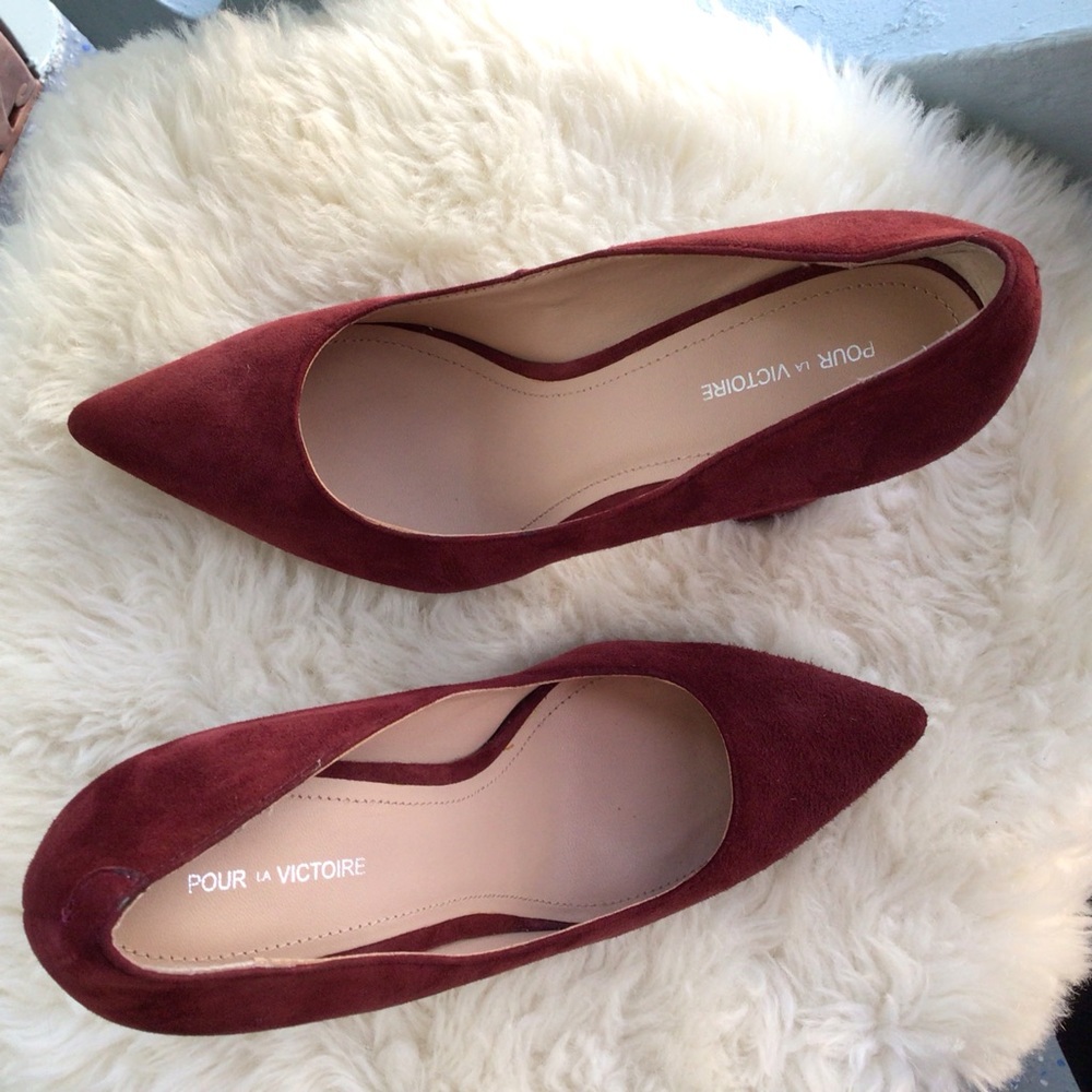 Pour La Victoire Suede Leather Celina Pumps Heels in Deep Cherry Size 7 1/2 - Picture 12 of 16